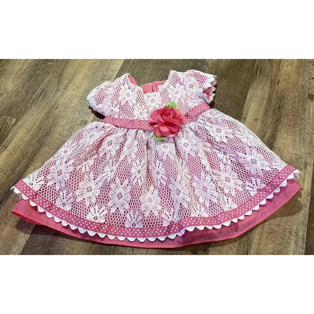 Sweet Heart Rose Baby Girls Dress 24 Months Pink and Lace With Rose Flower